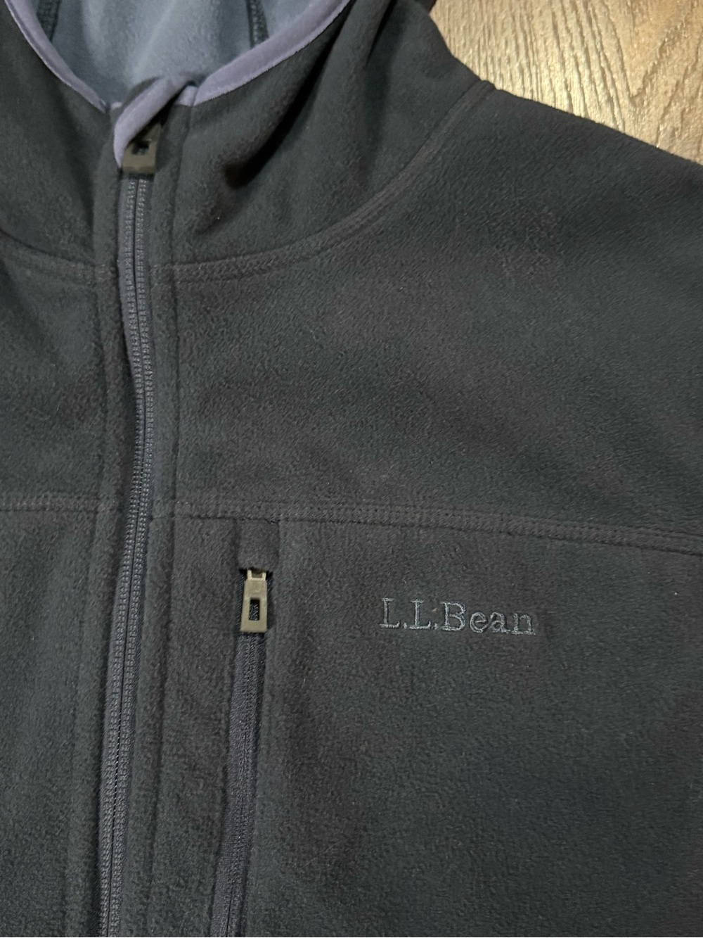 L.L.Bean Men’s Polartec Hooded Fleece Jacket Full Zip Navy Blue Large - Picture 5 of 13